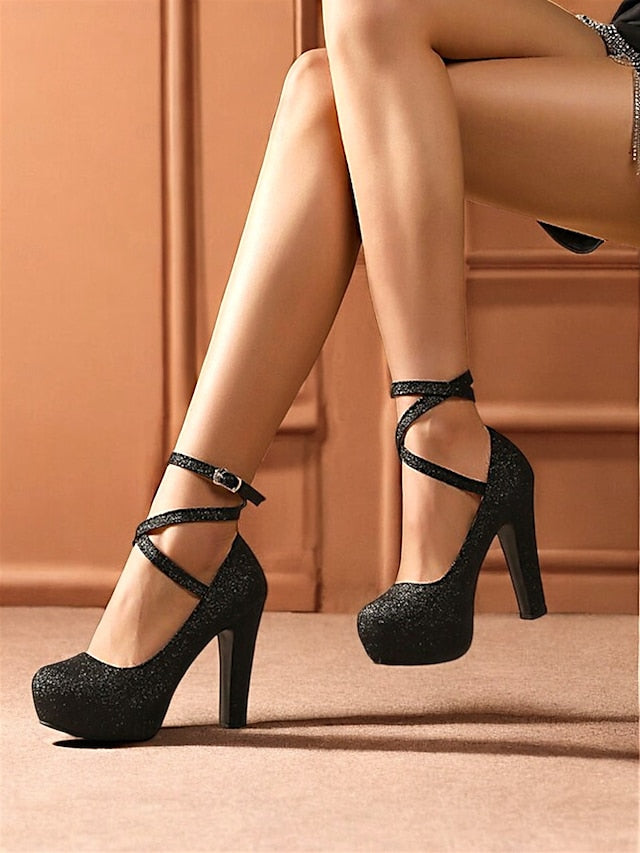 Strap Ankle Glitter with Pink Platform – Women's Heels