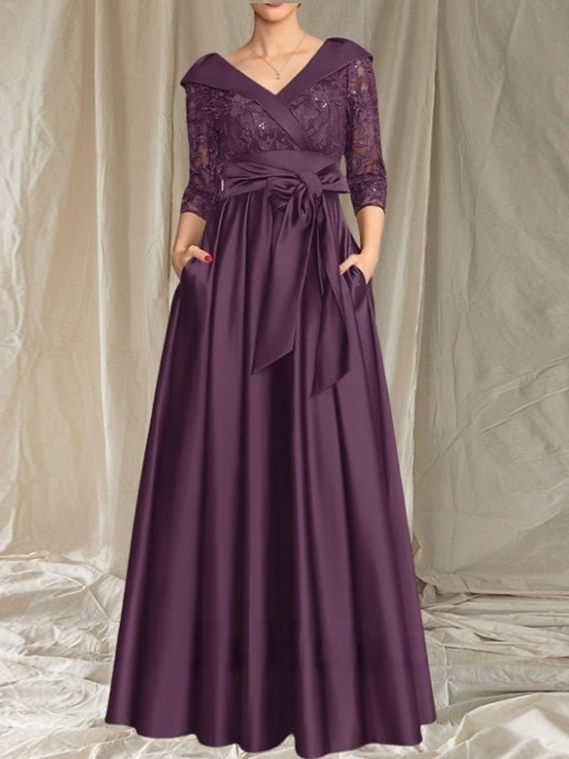 Dress of Mother Elegant A-Line Wedding Bride the Guest V Neck