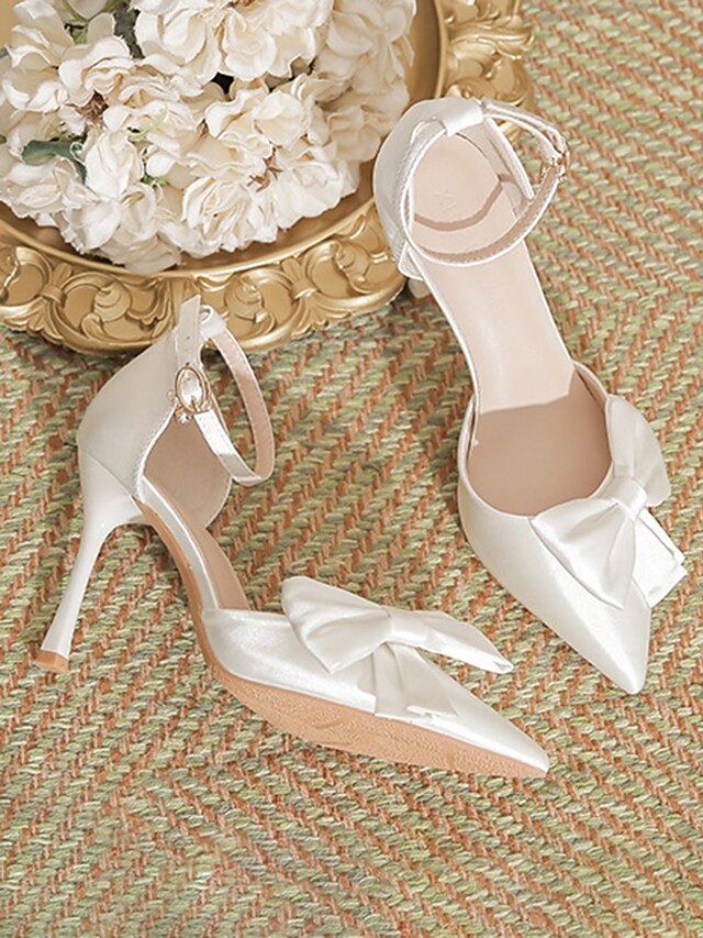 – Bow Champagne Pumps Women's Ankle Classy Pointed Strap