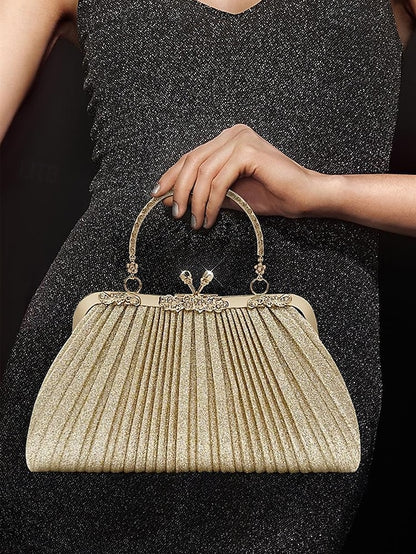 Clutch Purse Evening Glitter Vintage with Women's Pleated