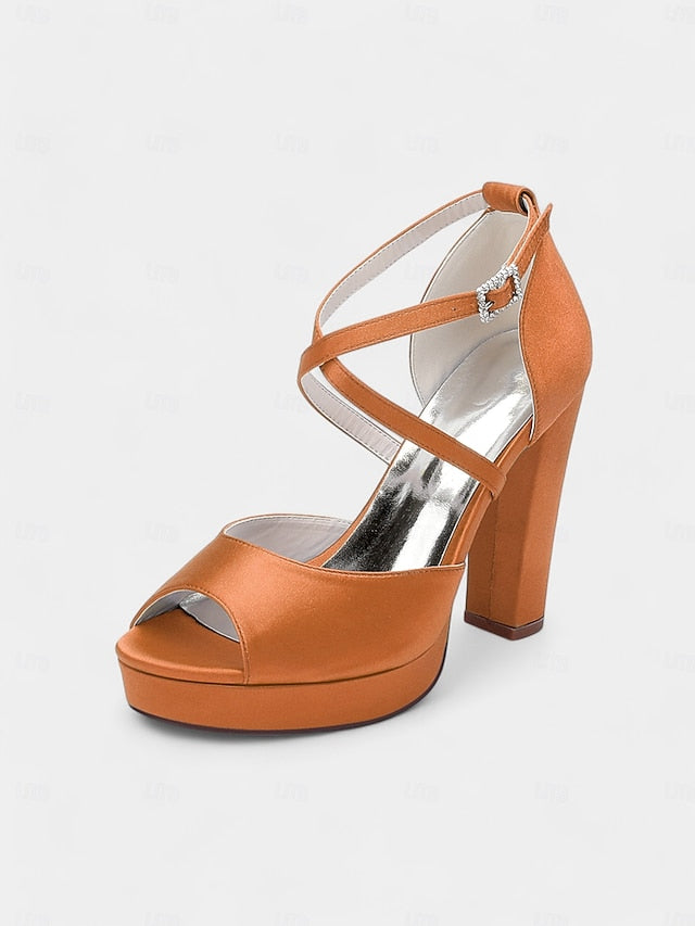 Heel and Women's Peep Platform Sandals High Toe Satin with