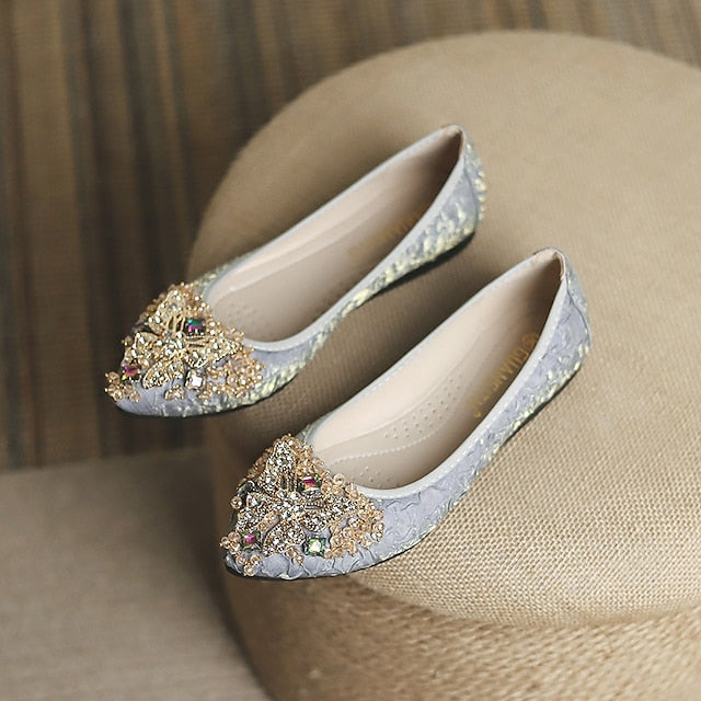 Embellished Floral - Wedding Crystal Women's Foldable Flats