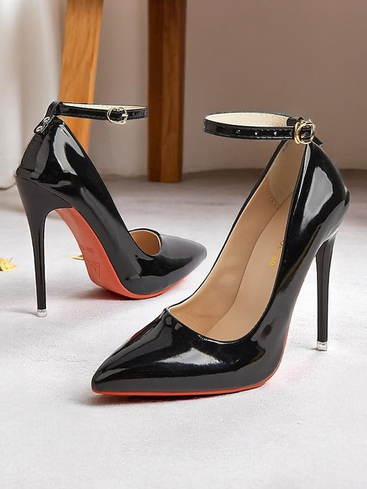 Stiletto Ankle Heels with Leather Women's Patent Black