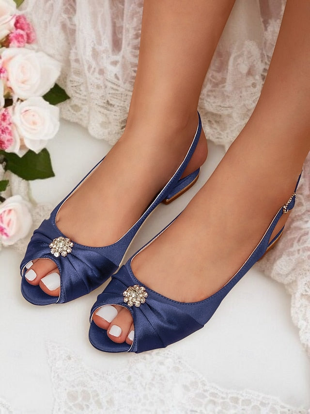 Women's Satin with Heels Crystal Slingback Wedding