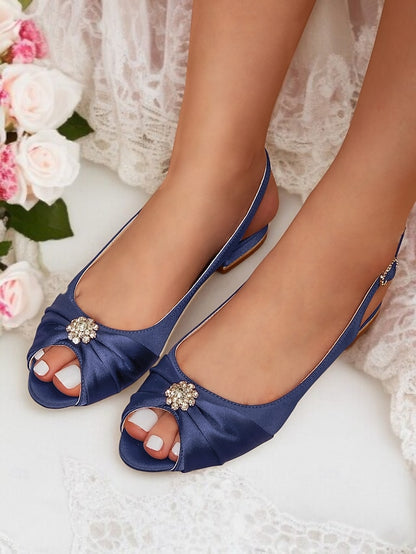 Women's Satin with Heels Crystal Slingback Wedding