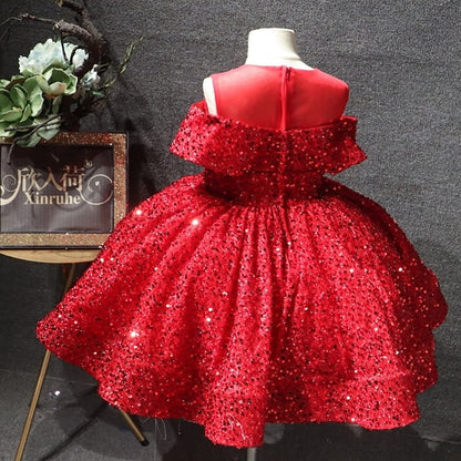 Kids Party Girls' Dress Short Solid Sleeve Color