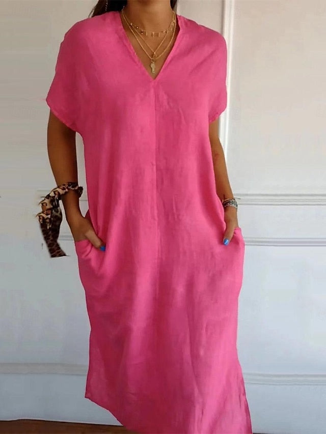 Women's Black Red Green Summer Spring Midi Dress Faux