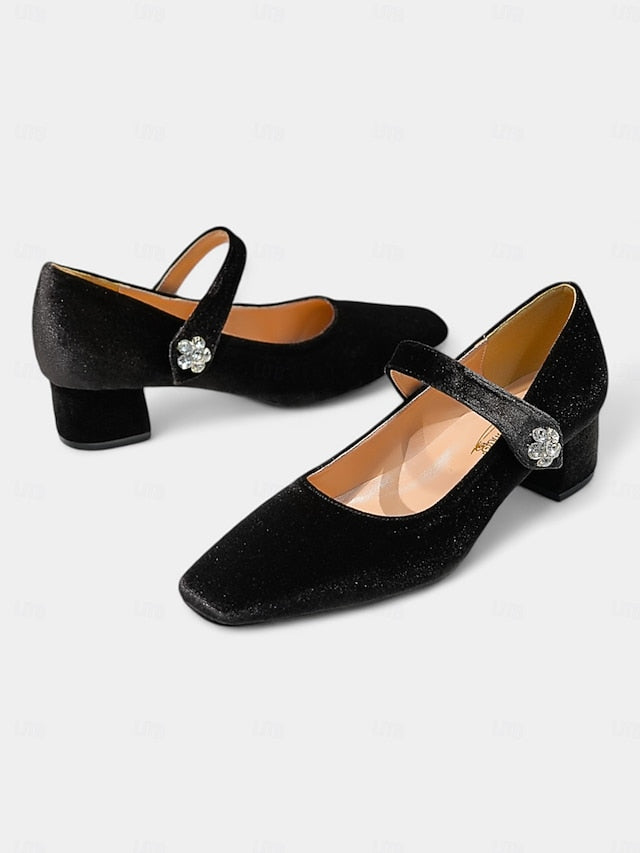 - Velvet Toe Square Green Jane Mary Pumps Block Women's