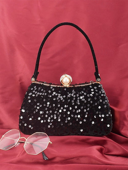 Black with Accent Sequin Clutch Pearl Evening Women's –