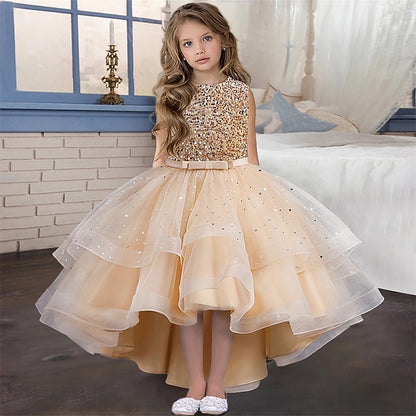 Kids Solid Party Girls' Color Sleeveless Dress