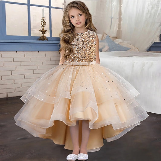 Kids Solid Party Girls' Color Sleeveless Dress