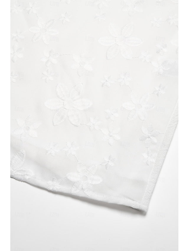 Women's Cotton Dress Sundress White Floral Midi Dress