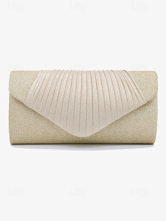 Evening Design Pleated Bag Clutch Glitter with – Champagne