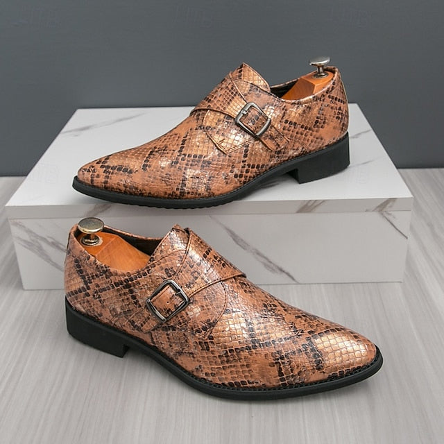 Men Monk – Formal Shoes Snake Classic Print for Strap Brown