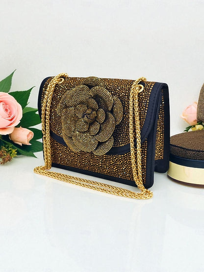 Rhinestone Women's Slingback Pumps with Matching Gold