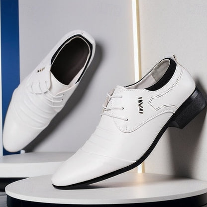 White for Men's - Shoes Elegant Lace-Up Dress Formal