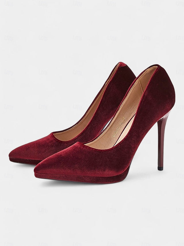 Pumps Velvet Women's with and Heel Burgundy Stiletto
