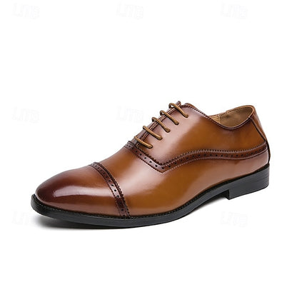 Men's Shoes Brogue Leather Faux Classic – Brown Oxford