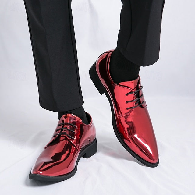 for Formal Shoes Glossy Leather Patent – Green Lace-Up Men