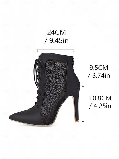 Stiletto Ankle Heels Mesh Women's Booties White Lace with