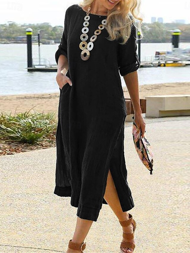 Women's Black Dark Pink khaki Summer Spring Maxi Dress Faux