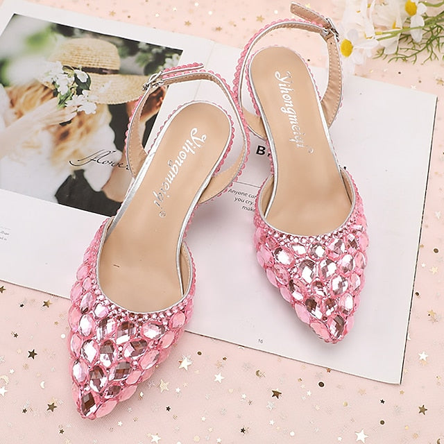 Heels Slingback Women's High Crystal Pointed-Toe Rhinestone