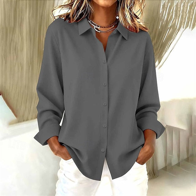 Women's Shirt Solid Color Plain Elegant Stylish Casual Long