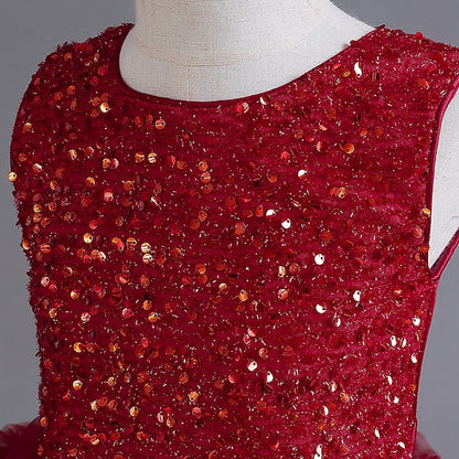 Kids Solid Sequin Dress Party Girls' Sleeveless Color