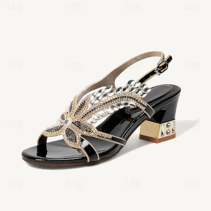 Women's Rhinestone Round Wedding Sandals Party Toe Shoes