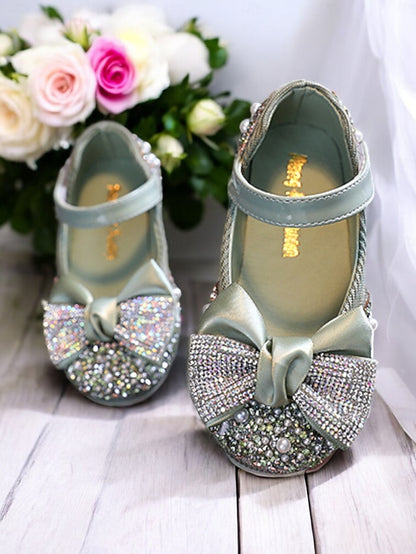 Girls' Jane Sparkly Rhinestone Bow Shoes Glitter Mary –