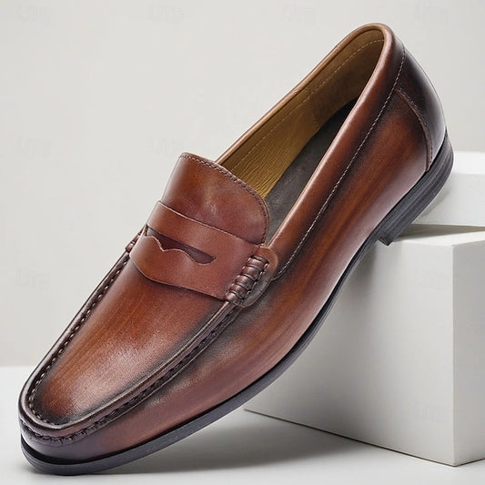 with Shoes Men's Penny Loafers Leather Brown Slip-On