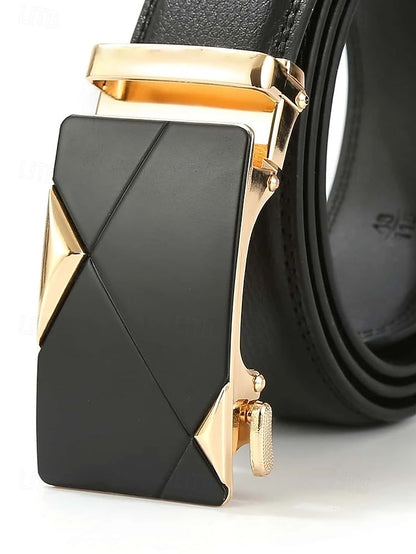 Leather Elegant Black with Metal Belt Men's Adjustable