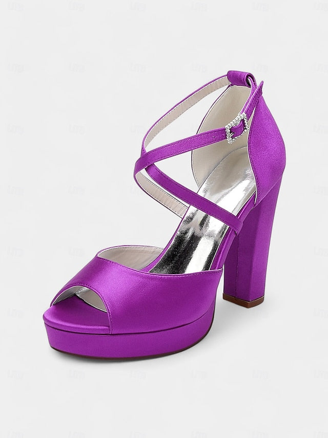 Heel and Women's Peep Platform Sandals High Toe Satin with