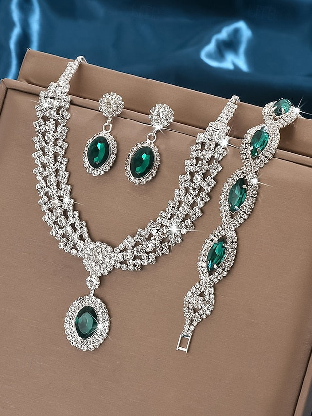 Green Elegant Jewelry Luxury – Necklace Set Crystal Women for