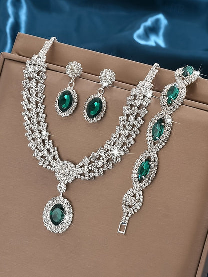 Green Elegant Jewelry Luxury – Necklace Set Crystal Women for