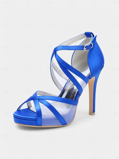 Sandals Bridal High Heel Straps with Satin - Cross Perfect White