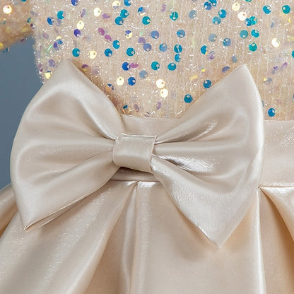 Sleeve Toddler Wedding Girls' Sequin Dress Party Short