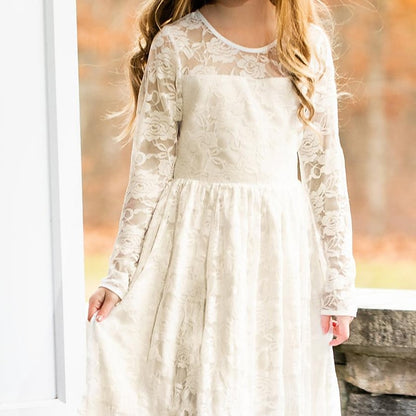 Long Girls' Solid Colored Girl Kids Dress Flower