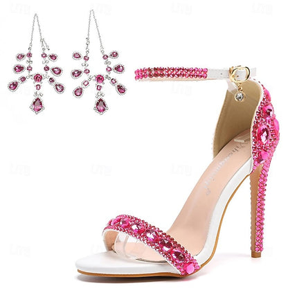 Women's Ankle Stiletto with Matching Rhinestone Heels Green