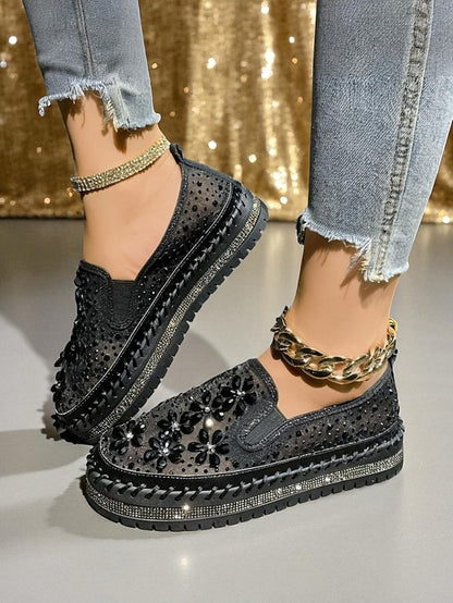 Sneakers Embellished Mesh Rhinestone with Slip-On Women's