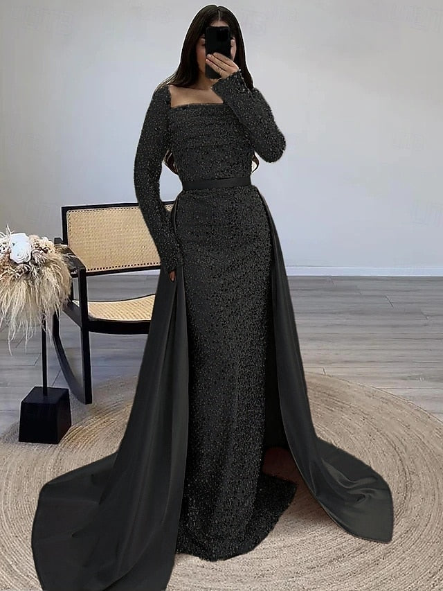 Dress Evening Sequin A-Line Gown Elegant Guest Formal Wedding