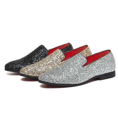and Men's with Design Glitter Silver Slip-On Loafers