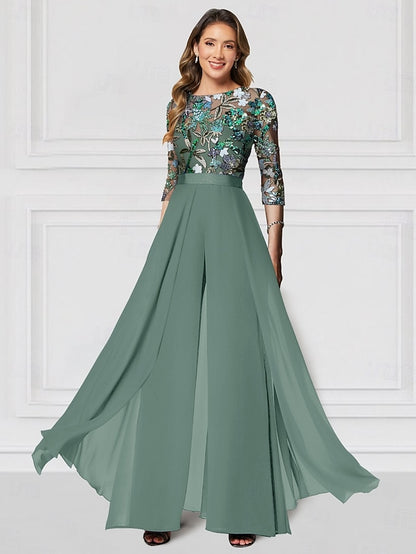 the Wedding Mother Formal Jumpsuit of Embroidered Bride Floral