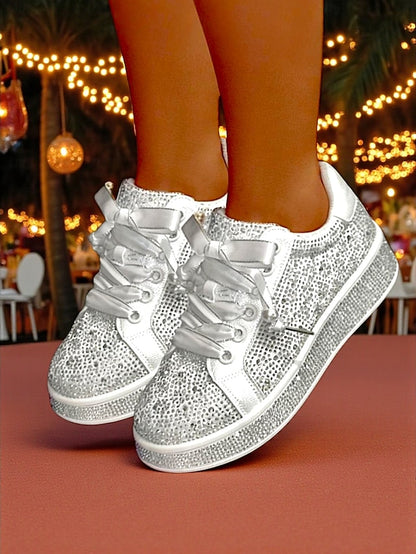 Lace-Up Sneakers Women's - Sparkly Glamorous Rhinestone