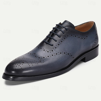 Navy Genuine Shoes Oxford Blue Cowhide Men's Classic