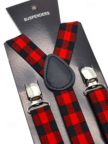 Men's Suspender Adjustable Tie Plaid and Christmas Set Bow