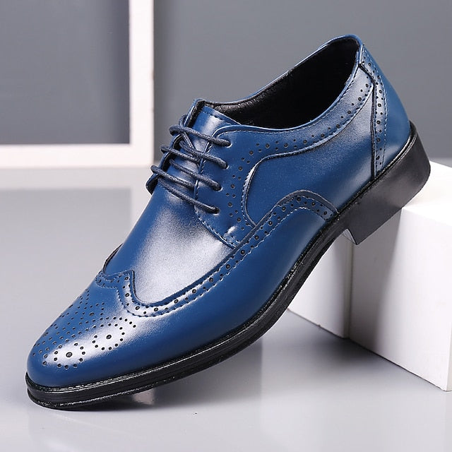 Shoes Faux Brown – Classic Dress Brogue Leather Men's