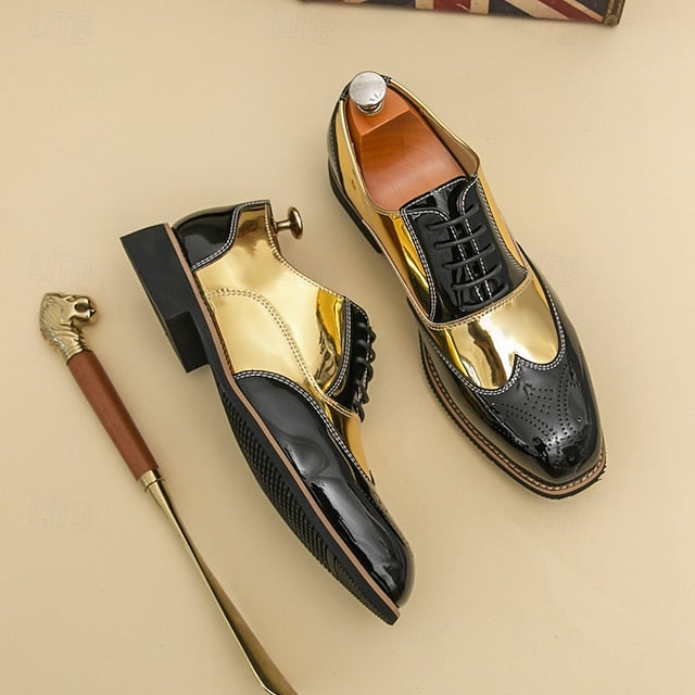 and Leather Gold Oxford Black Men's Patent with Shoes
