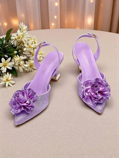 Floral with Purple Heels Women's Rhinestone Slingback