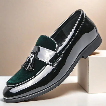 Men's Loafers Velvet Black Tassel Patent Leather – Faux